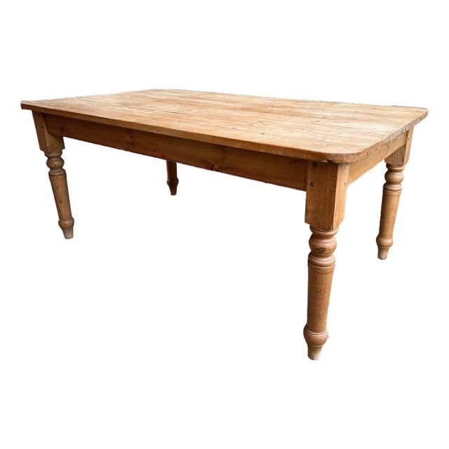 Vintage English Pine Farmhouse Dining Table Refectory Country Kitchen Island For Sale