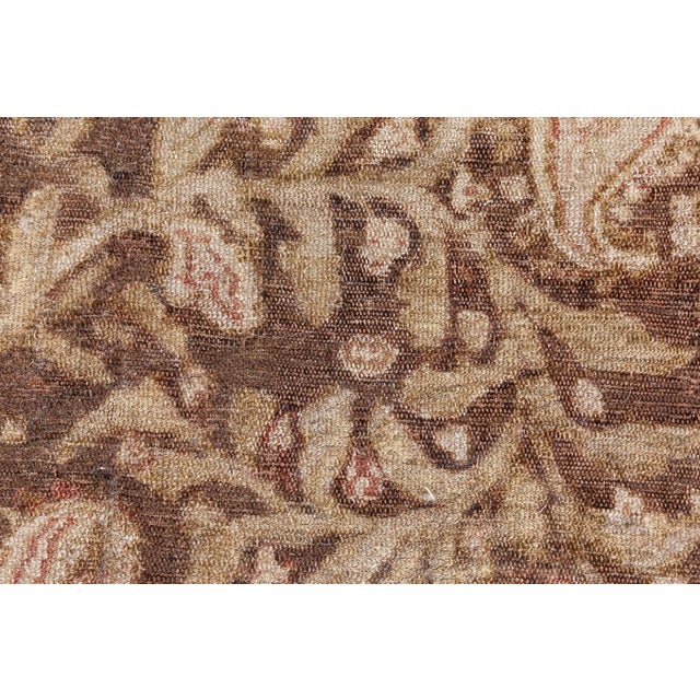 19th Century Senneh Persian Brown Handmade Wool Rug For Sale - Image 4 of 8