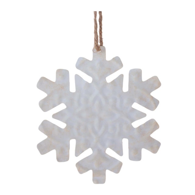 Contemporary Snowflake and Deer Ornament Set of 12  5.25"H & 6"H Metal/Jute For Sale - Image 3 of 4