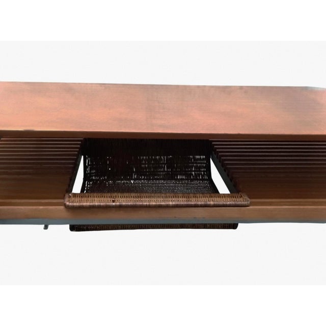 Vintage Wood and Rattan Coffee Table by Giovanni Offredi for Saporiti, 1970s For Sale - Image 6 of 8