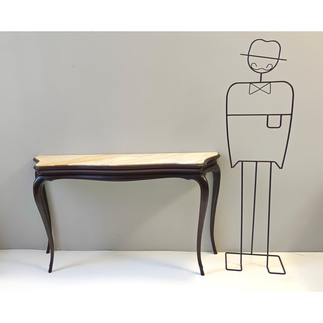 Mid-Century Modern Ebonized Beech Console with Ivory Siena Marble Top attributed to Osvaldo Borsani, Italy, 1950s For Sale - Image 3 of 18