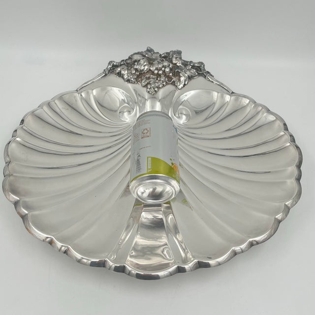 Rococo Vintage Reed & Barton XLarge Silverplate Scallop Shell Serving Dish, Shrimp Cocktail, Appetizers, Hors Oeuvres Holloware For Sale - Image 3 of 12