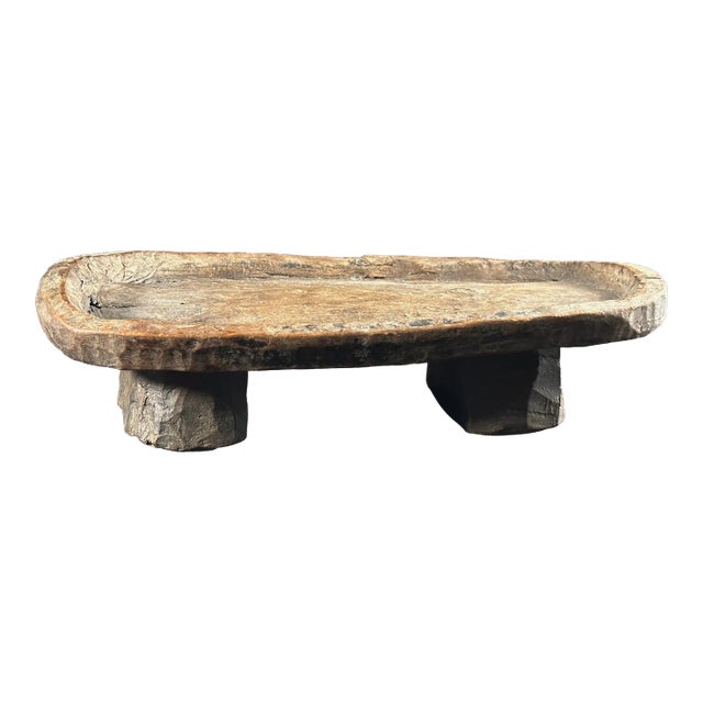 Antique Folk Art Hand Carved Footed Wood Tray/Stand For Sale