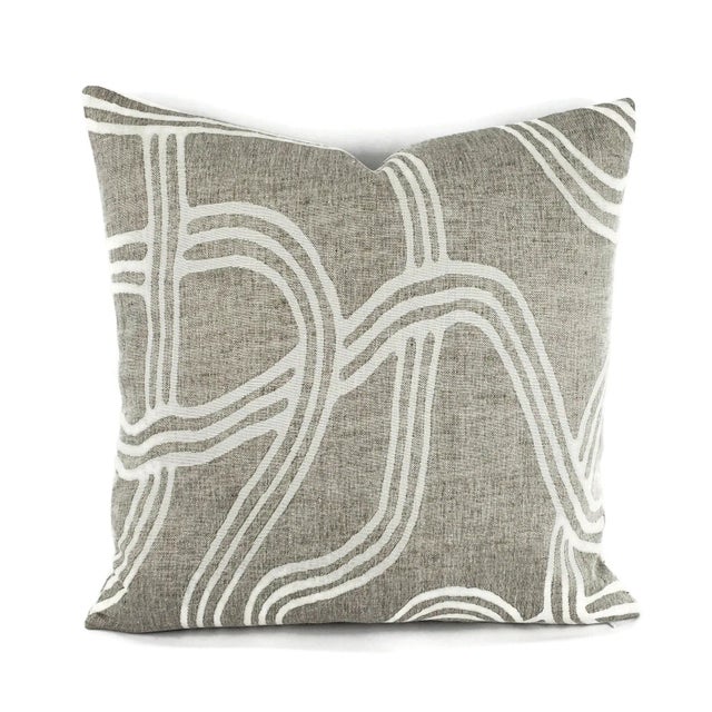Textile Gray and White Swirl Stroke Woven Pillow Cover For Sale - Image 7 of 7