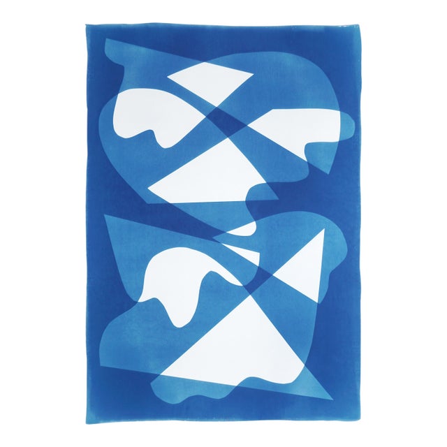 2026, Mid Century Modern Shapes, the Glass House, Handmade Unique Monotype Cyanotype on Watercolor Paper For Sale