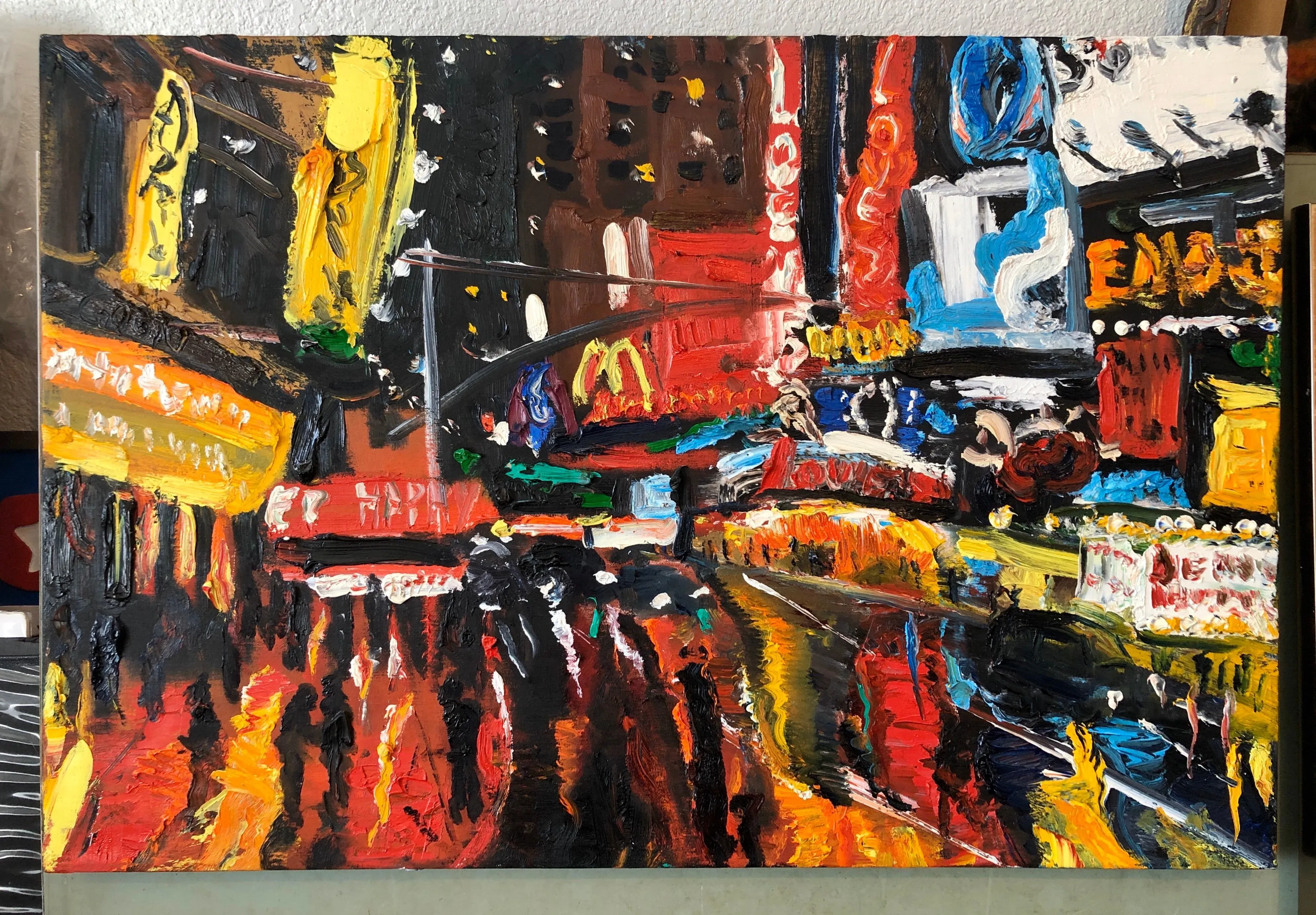 Simon Gaon, Vibrant New York City Times Square, Figural Abstract