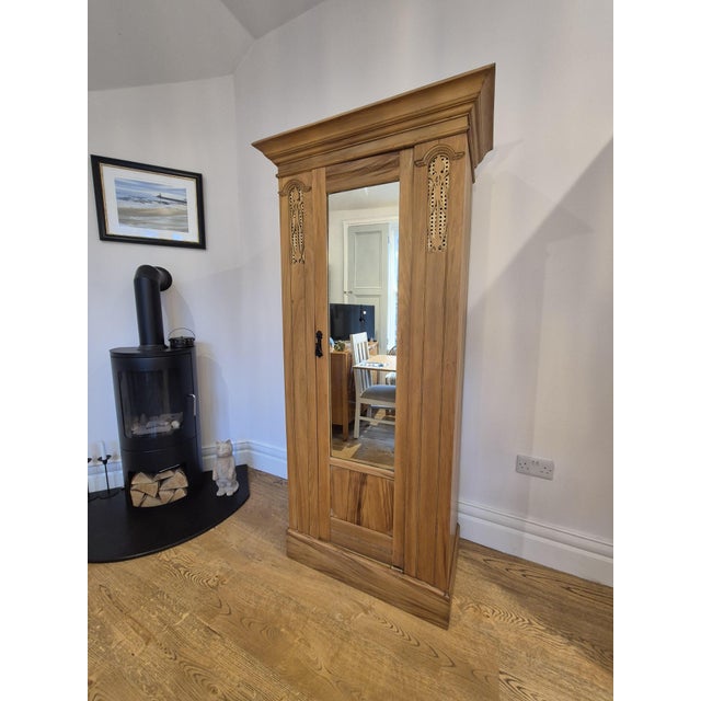 Antique Satin Walnut Mirrored Wardrobe For Sale - Image 5 of 18