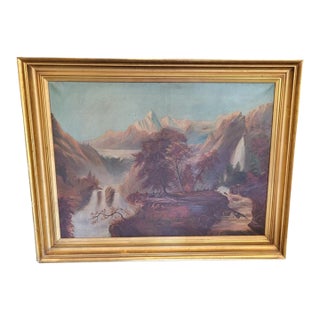Rare 19th Century Oil Painting Hudson Valley Indian Chief Landscape For Sale