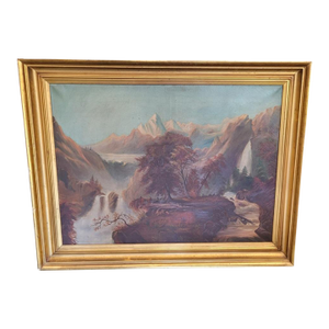Rare 19th Century Oil Painting Hudson Valley Indian Chief Landscape