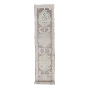 Geometric Medallion Design Turkish Oushak Runner in Soft Neutral Tones