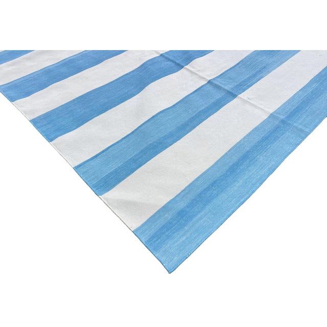 Not Yet Made - Made To Order Handmade Cotton Area Rug, Natural Vegetable Dyed, Sky Blue and White Striped Dhurrie - 10'x14' For Sale - Image 5 of 12
