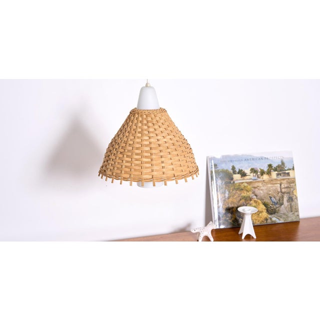 Vintage Pendant Light in Glass & Rattan For Sale - Image 6 of 7