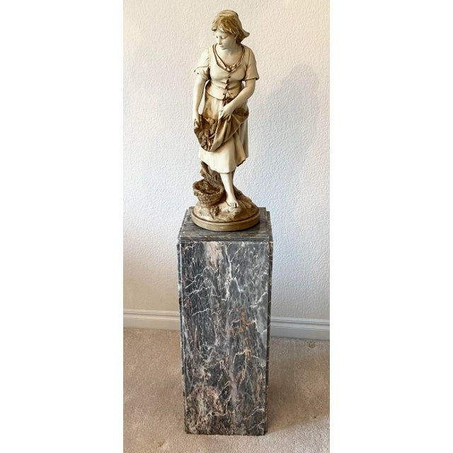 Vintage Marble Pillar Custom Accent/Side/Plant Table Gray, Salmon, Cream Marble. For Sale - Image 10 of 12