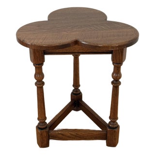 Midcentury English Oak Clover Cricket Table For Sale