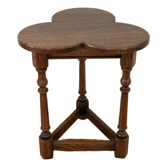 Midcentury English Oak Clover Cricket Table For Sale