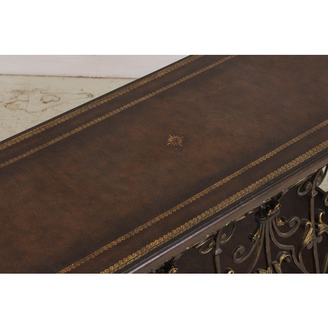 Designer Metal Base Leather Top Console Table For Sale In Philadelphia - Image 6 of 18