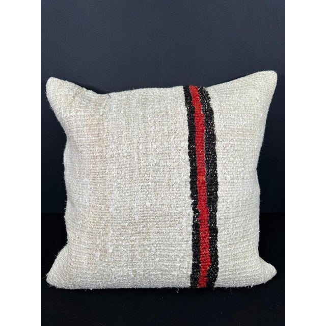 Turkish Hemp Pillow Cushion Natural Beige Black Pillow Cushion Cover 20"x20" For Sale - Image 4 of 4