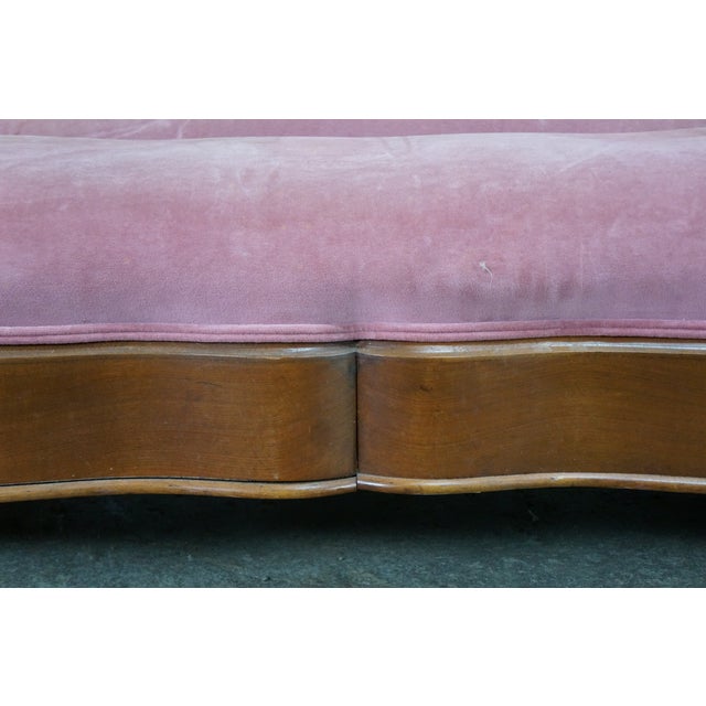 Antique Victorian American Empire Serpentine Walnut Pink Camelback Sofa Loveseat For Sale - Image 11 of 15