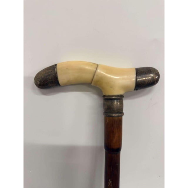 Art Deco Antique Bone & Sterling Silver Handle, Cane For Sale - Image 3 of 9
