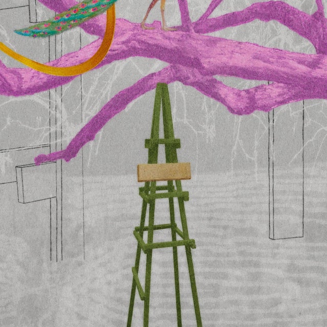 Pink Contemporary The Peacock by Steve Moors, 38" X 38" Framed For Sale - Image 8 of 11