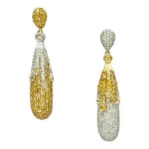 Mid 20th Century Yellow and White Diamond Dangle Earrings in 14k 2 Tone Gold - 2 Pieces