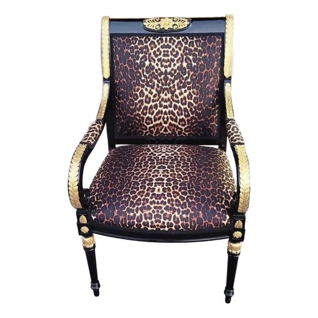 1970s Leopard French Armchair Gold Leaf Chair Furniture Animal Print For Sale