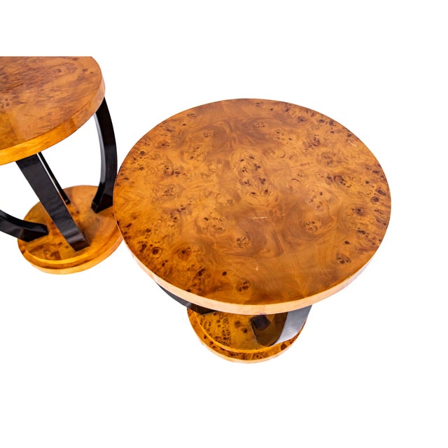 Brown Vintage Art Deco Style Burl and Lacquer Side Tables, a Pair For Sale - Image 8 of 11