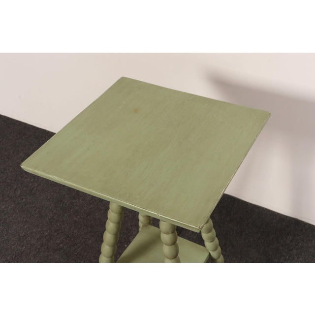 Vintage Folk Art Two Tier Mint Green Bobbin Side Table For Sale - Image 9 of 18