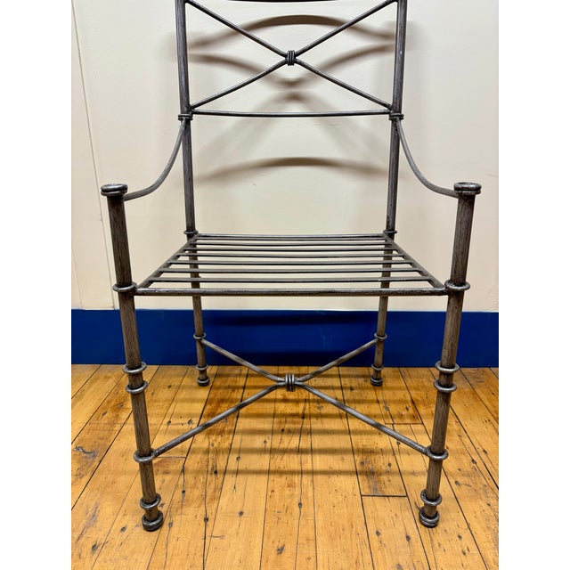 Giacometti Inspired Vintage Neoclassical Wrought Heavy Iron Dining Chairs - Set of 6 For Sale - Image 13 of 16