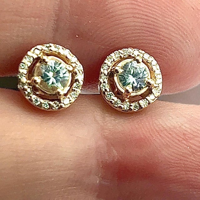 Natural White Sapphire Diamond Stud Earrings 14k Yellow Gold 0.97 TCW Certified For Sale - Image 9 of 11