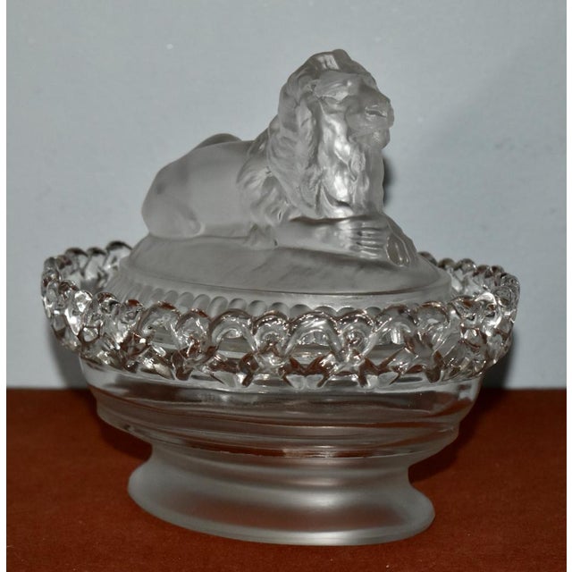 Transitional Vintage Lion Covered Candy Dish Imperial Glass Frosted Atterbury For Sale - Image 3 of 12