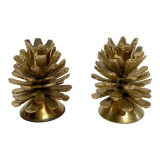 Vintage Brass Pinecone Candlestick Holders, Pair For Sale