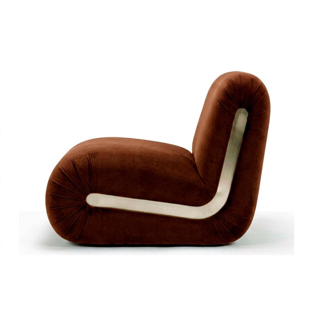 Contemporary Frenesí Lounge Chair in Brown Velvet from Moanne For Sale - Image 3 of 8