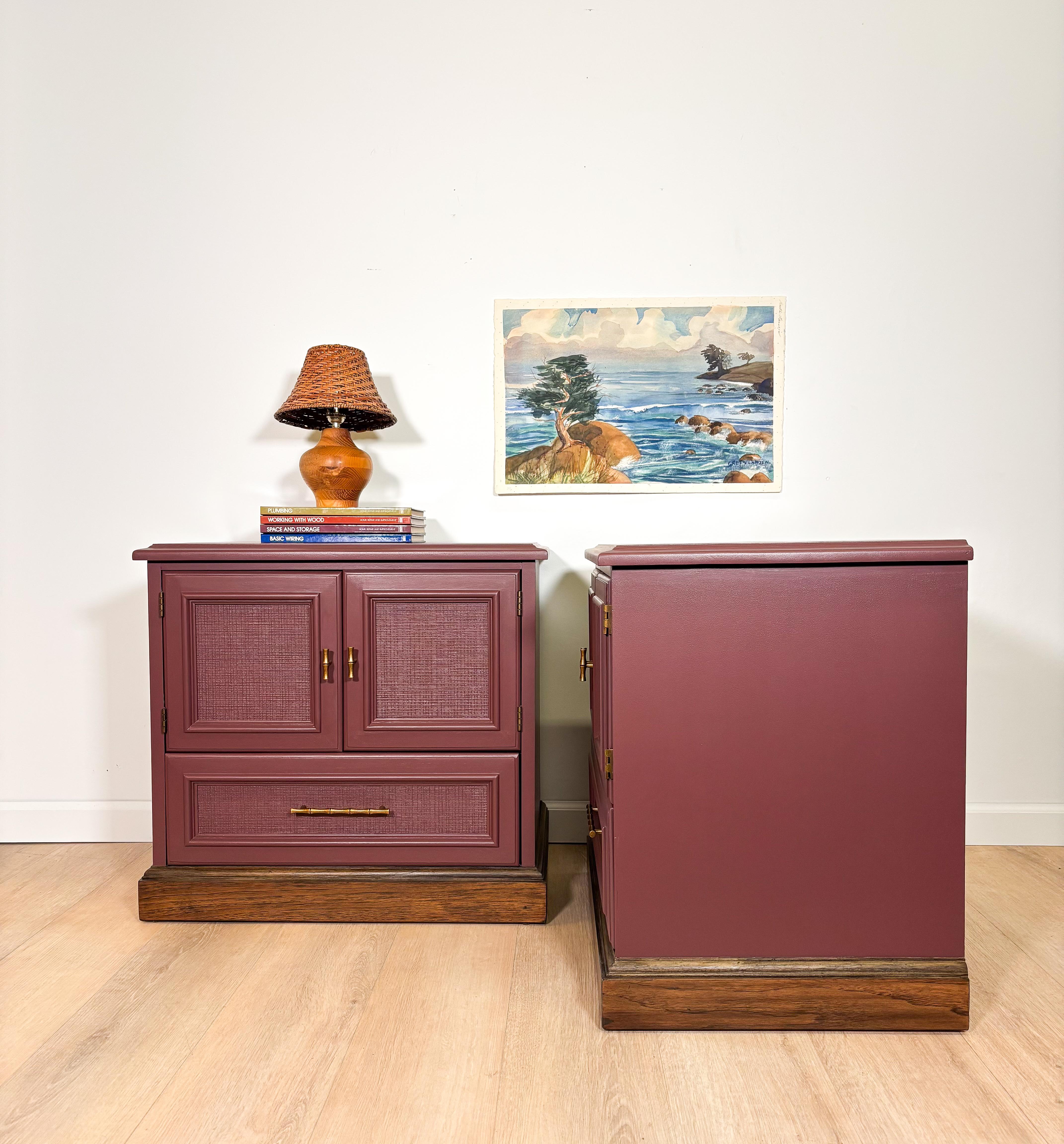 1972年 米軍放出 GSA官給家具 NIGHT TABLE実物 1970s Drexel Nightstand Set, Newly Refinished in Ruby Dusk by