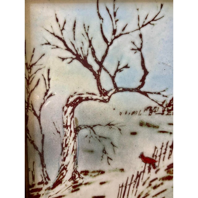 1960s Vintage French Enamel on Copper Winter Scene by E. J. Guitard For Sale - Image 5 of 7