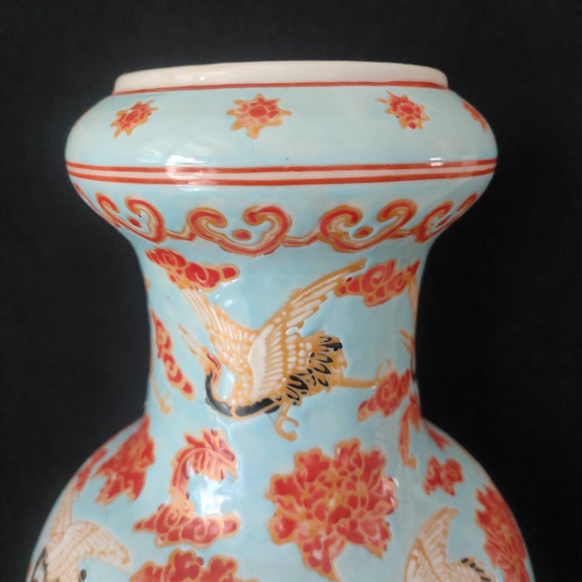 Ceramic Chinese Ceramic Vase,Kangxi Marked Famille Rose Porcelain Vase Hand Painted Cranes and Flowers Pattern For Sale - Image 7 of 11