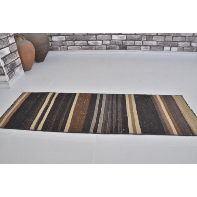 Brown 1960s Decorative Anatolian Kurdish Stripe Kilim Rug For Sale - Image 8 of 10