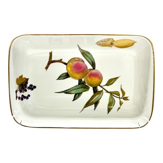 Vintage New Old Stock New in Box Royal Worcester Oven to Tableware Evesham Gold Rectangular Porcelain Buffet Dish - Signed For Sale