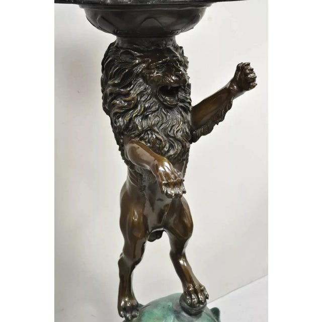 Traditional Late 20th Century Regency Style Bronze Lion Figure Marble Top Pedestal Table After P.J Mene, Pair For Sale - Image 3 of 12