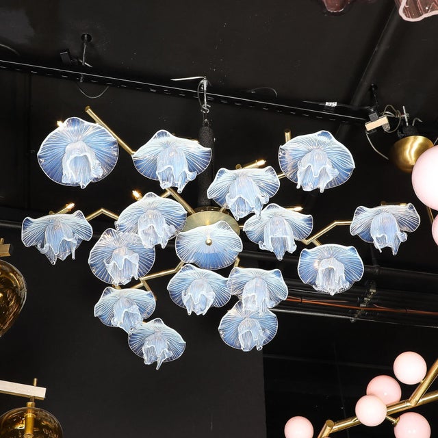 Modernist Hand-Blown Opalescent Murano Glass "Reverse Bloom" Brass Flush-Mount For Sale - Image 13 of 18