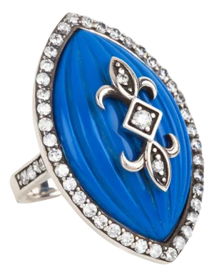 Miriam Salat Navy Blue Resin, Sterling Silver & White Topaz Ring, Size 7