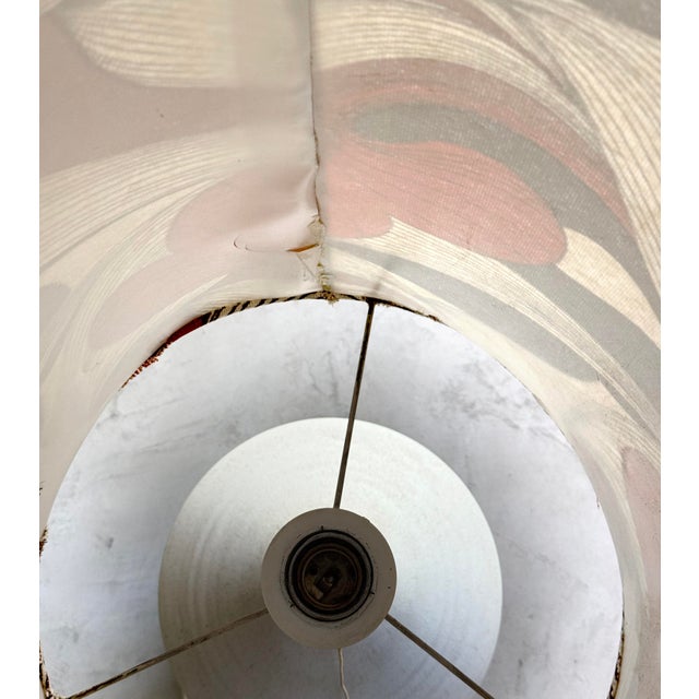 Ivory Vintage Modernist Ceramic Gourd Table Lamp With Burnt Orange Graphic Cylinder Shade For Sale - Image 8 of 8