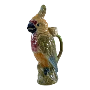 Early French Majolica Keller & Guerin St. Clement Parrot Pitcher Decanter