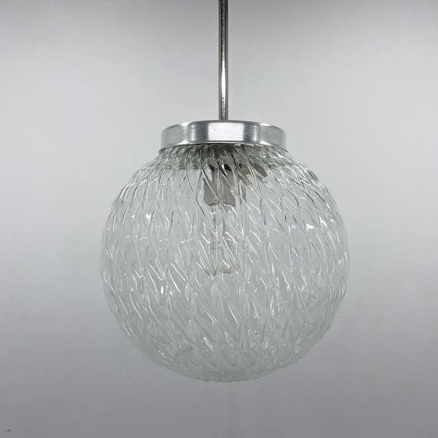 Mid-Century Modern Mid-Century Czechoslovakian Clear Glass Ball Pendant Light, 1970s For Sale - Image 3 of 10