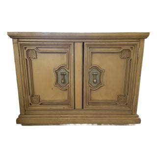 French Provincial-Style Cabinet/Sideboard — Cream & Gold, Carved Door Panels, Shield Pulls For Sale