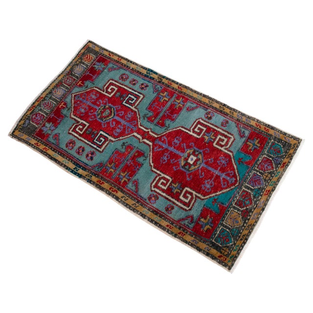 Vintage Hand Knotted Small Rug DoorMat Entryway Kitchen Decor For Sale - Image 4 of 12