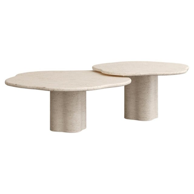Air Coffee Tables in Navona Travertine by Paloma Editions, Set of 2 For Sale - Image 6 of 6