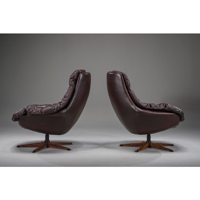 Brown Danish Swivel Lounge Chairs in Leather by H.W. Klein for Bramin, Denmark, 1970s, Set of 2 For Sale - Image 8 of 18