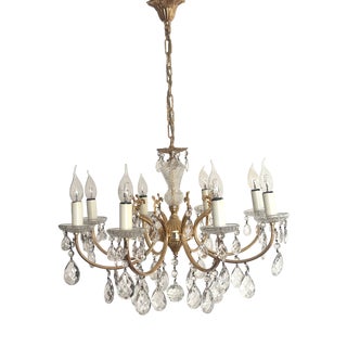 Brass and Lead Crystal 8-Light Chandelier, 1960s For Sale