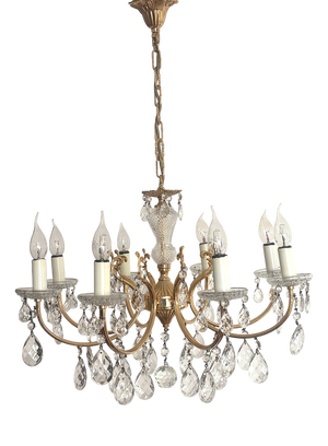 Brass and Lead Crystal 8-Light Chandelier, 1960s